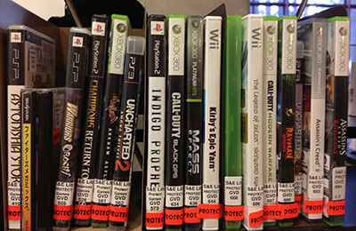 games on library shelf