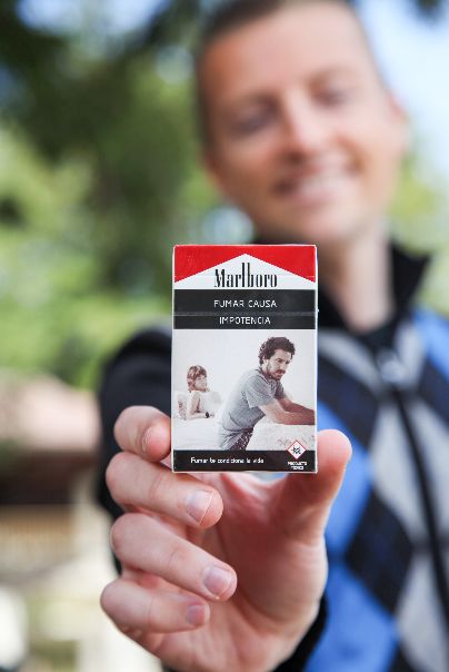 An example of “plain packaging,” which prohibits tobacco-company logos, limits brand names