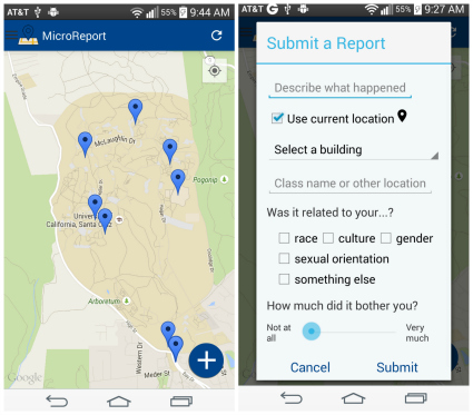screen shots of microaggressions reporting app