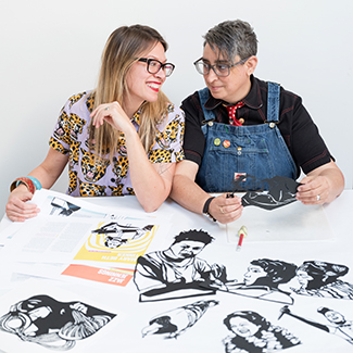 Author Kate Schatz and artist Miriam Klein Stahl at work on the book (photo by Casey Orr)