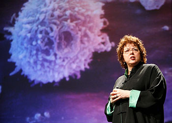 Laurie Garrett giving a presentation at PopTech conference