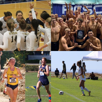 A collage of the five sports that won conference championships last year