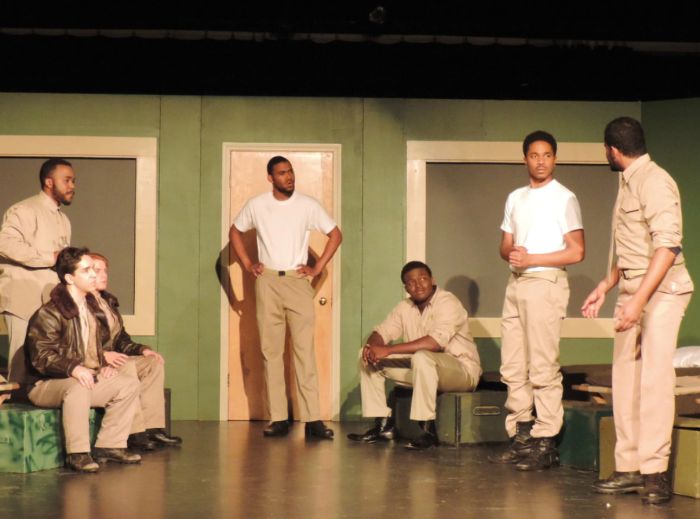 Black Eagles by Leslie Lee. Left to right: First actor (standing up) Justin Sugar (Rachel 