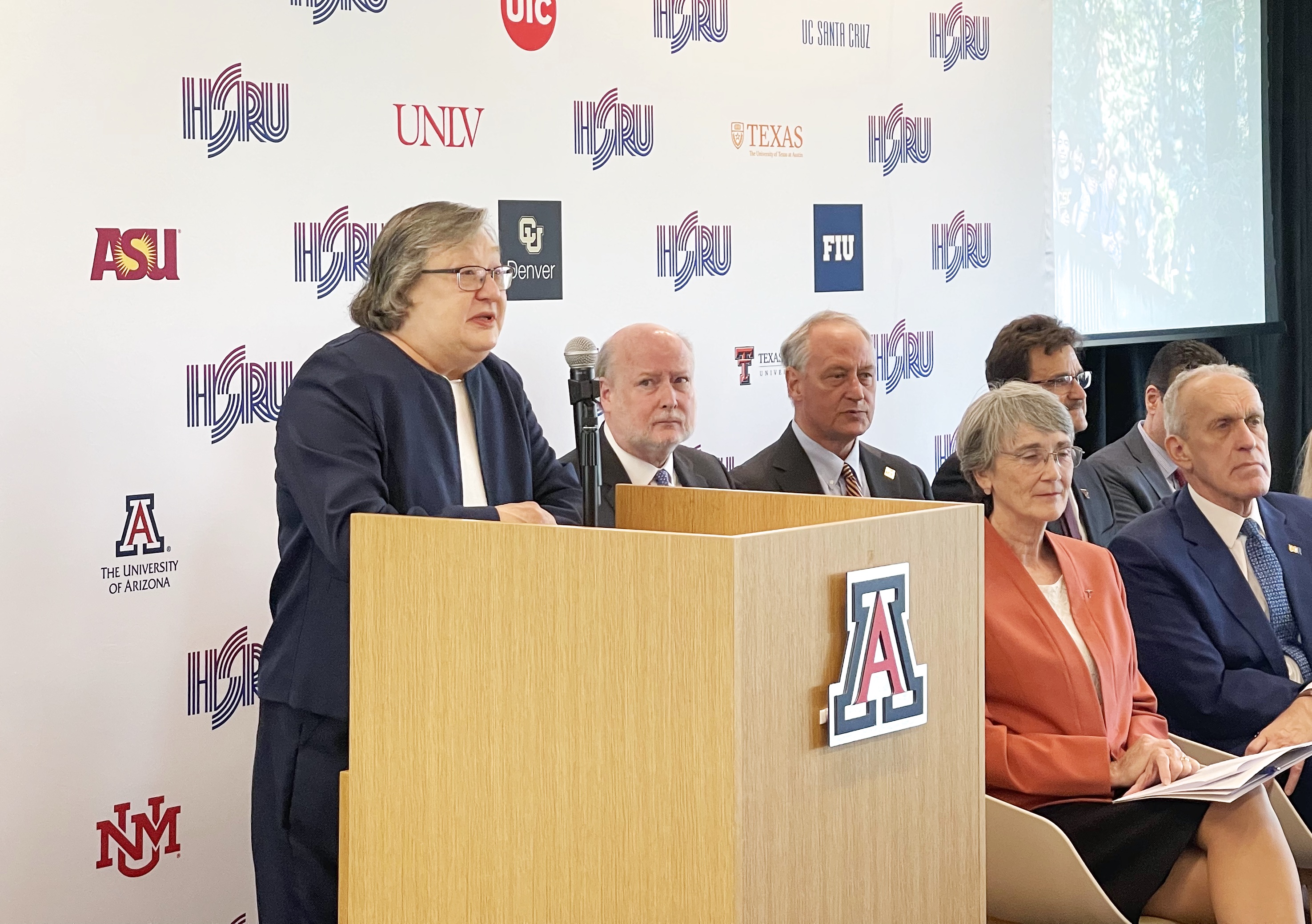 Chancellor Cynthia Larive speaking during the announcement