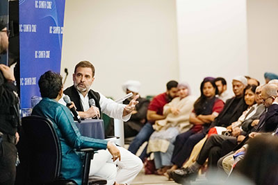 Rahul Gandhi, India’s most influential opposition leader, addresses the future of democracy in India during his UCSC Silicon Valley Extension talk