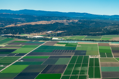 aerial view of farm fields near Salinas, California