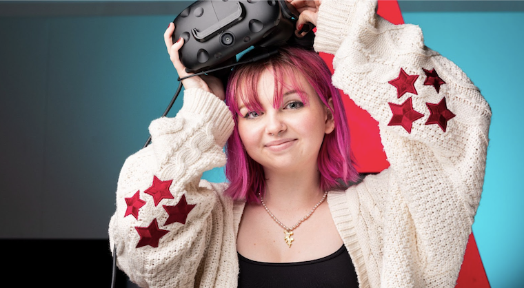 pink haired girl with AI headset