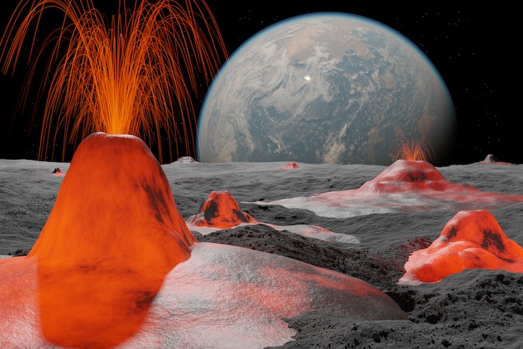 Illustration of active volcanoes on Moon