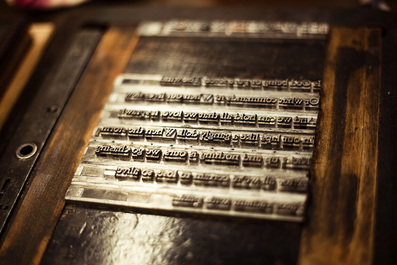 Type in a wooden form