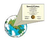 Drawing of a stack of UCSC diplomas