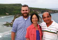 UCSC humanities professors Matthew Wagers (left) and Sandra Chung (center), with author and educator Manuel F. Borja