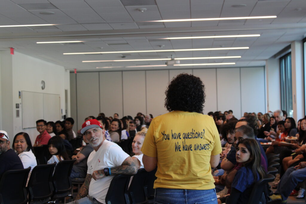 Family members attend a Q&A with a UCSC staff member.