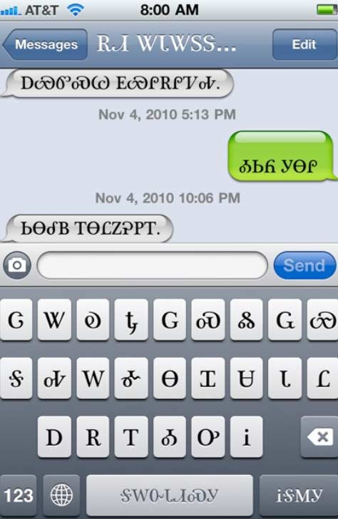 An iPhone screen in the Cherokee language