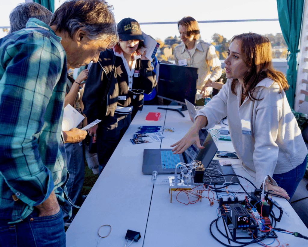 A female member of the Braingeneers lab demonstrates how the lab keeps organoids alive