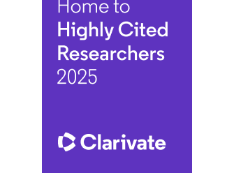 Purple ribbon with words 'home to highly cited researchers 2025'