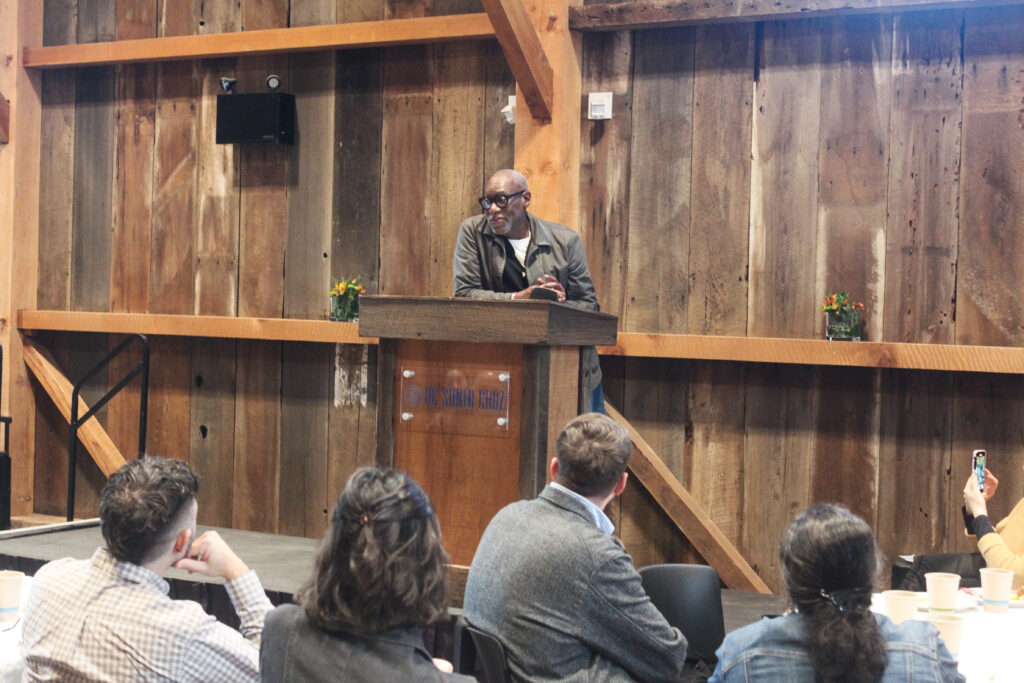 Emeritus Professor of Sociology Herman Gray at podium