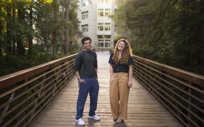 Jacob Chaudhry (left), a fourth-year neuroscience major, and Jadin Archambeault, ecology and evolution major. Photographed December 15, 2025. (Photo by Nick Gonzales/UC Santa Cruz)