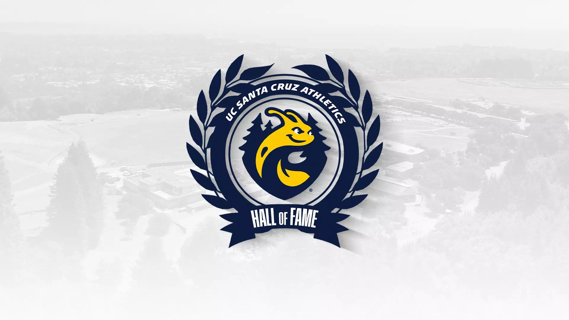 UC Santa Cruz Athletics Hall of Fame logo featuring the Banana Slug emblem encircled by a laurel wreath.