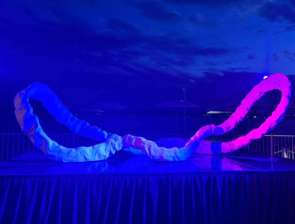 The Probability Engine:Atlantic Overturning: blue and pink sculpture.