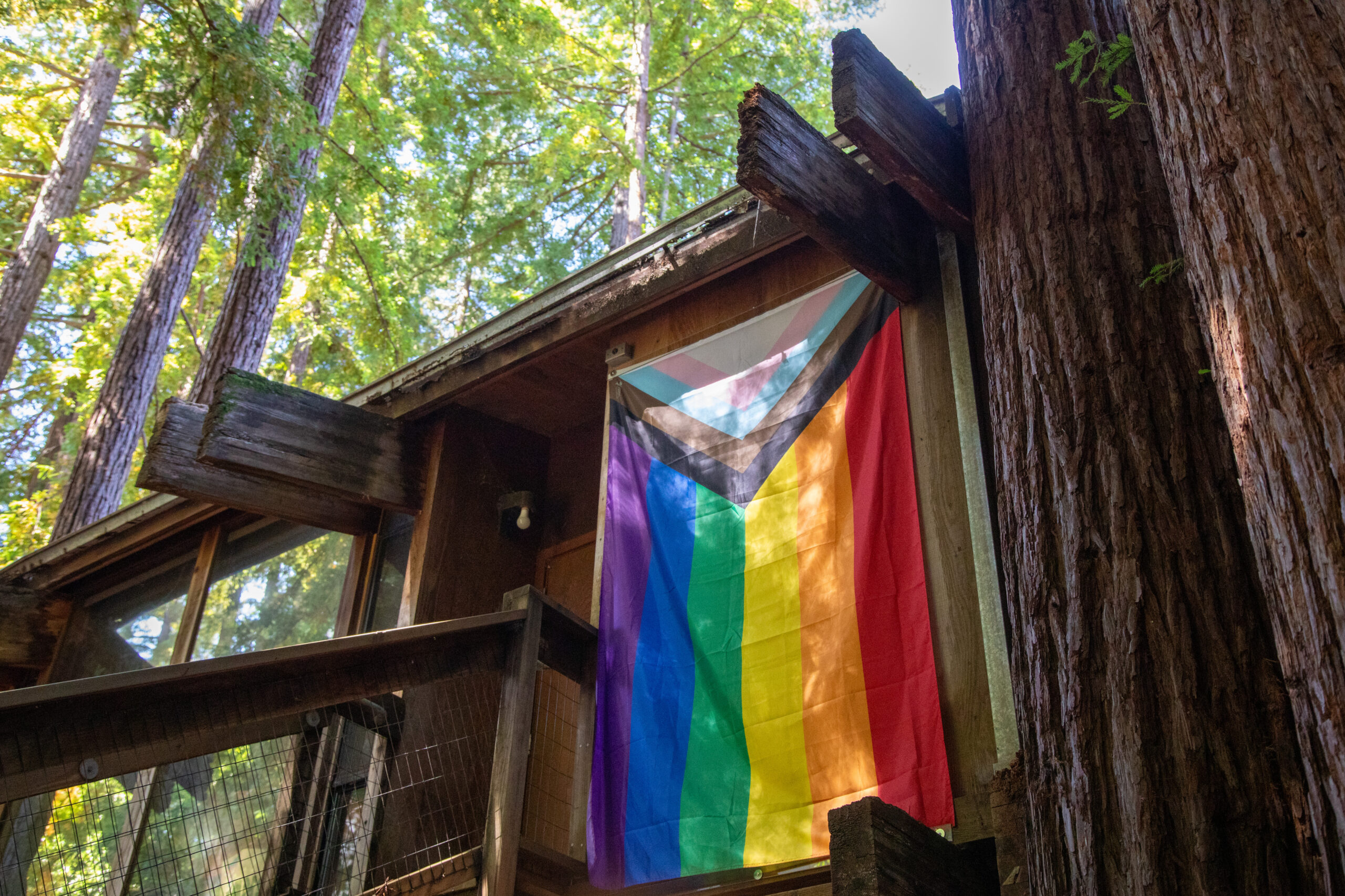 cantu queer center with pride flag hanging in front