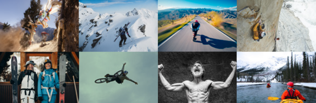 still images from various films being shown at the Banff Mountain Film Festival