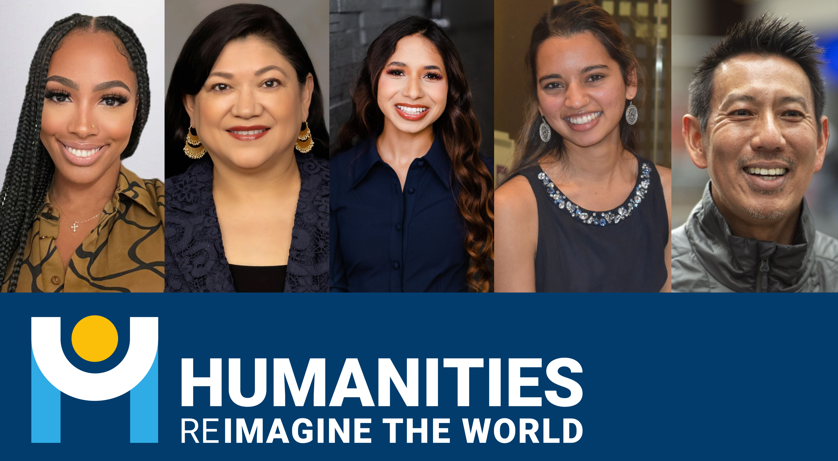 Pictures of the five people featured in the video with the Humanities Division logo.