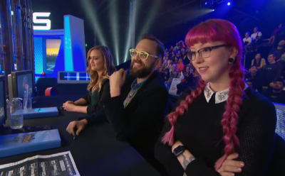 Lisa Winter alongside co-judges on the Battlebots panel