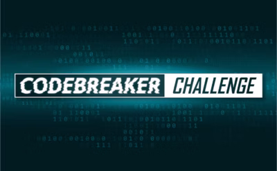 the words "codebreaker challenge" in a stylized font with coding 0 and 1s in the background