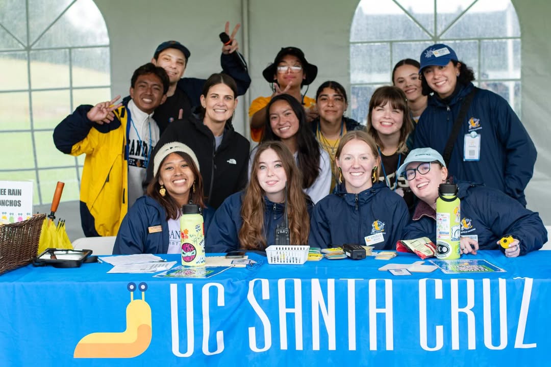 Students and staff greet admitted students during Banana Slug Day.