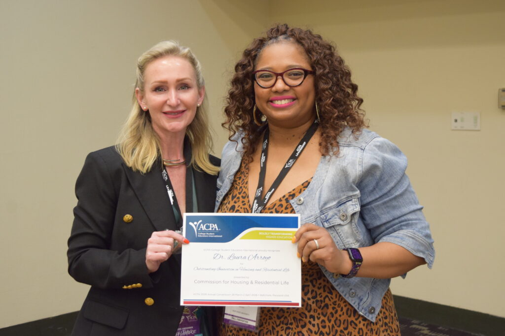 AVC CHES Laura Arroyo receiving award at ACPA national conference April 2026