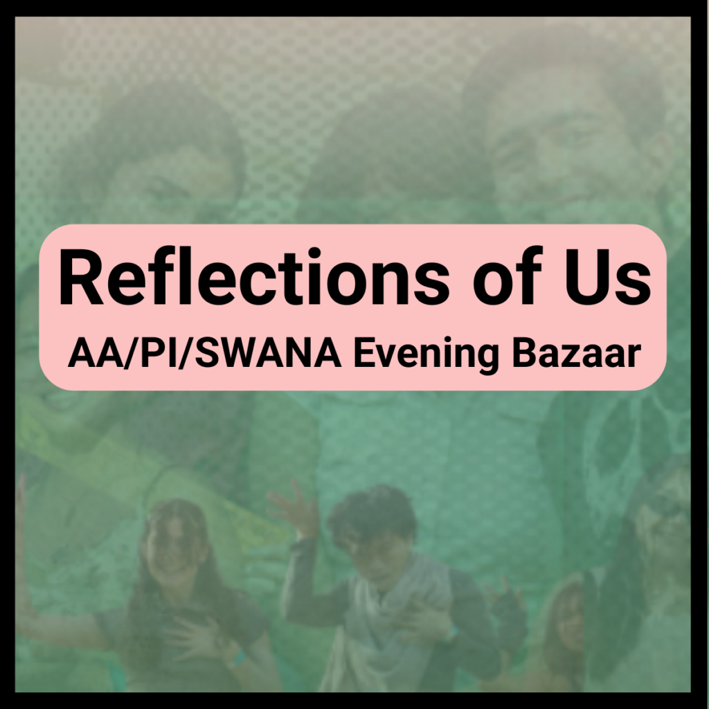 “Reflections of Us” Evening Bazaar graphic with diverse students and event title overlay.