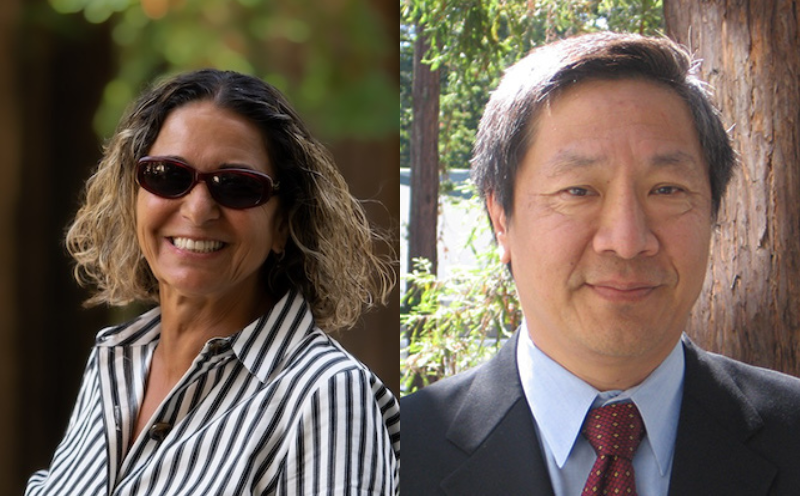 Side-by-side portraits of Adina Paytan and Douglas Lin