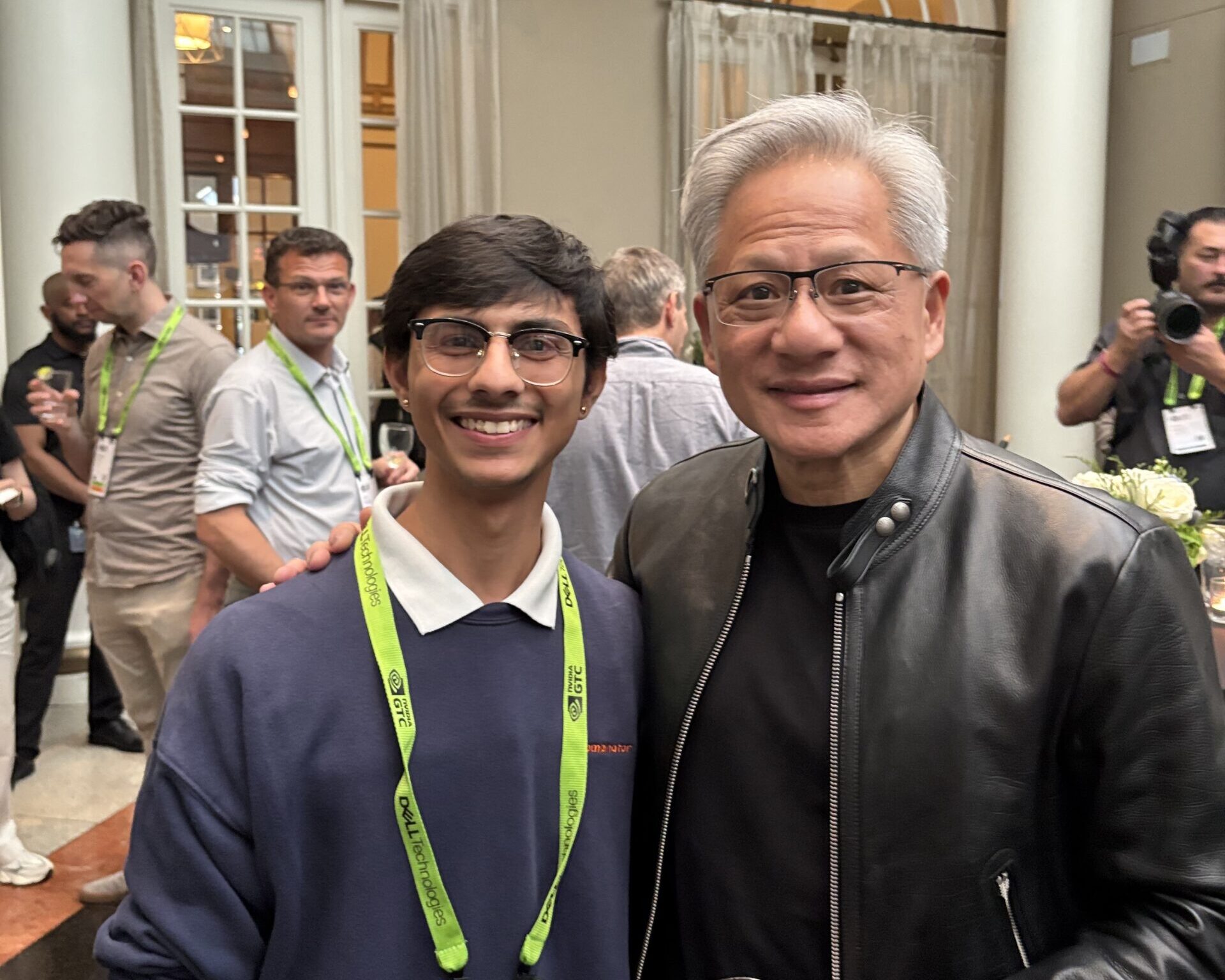 Student Preet Karia smiles with Jensen Huang, the CEO of NVIDIA