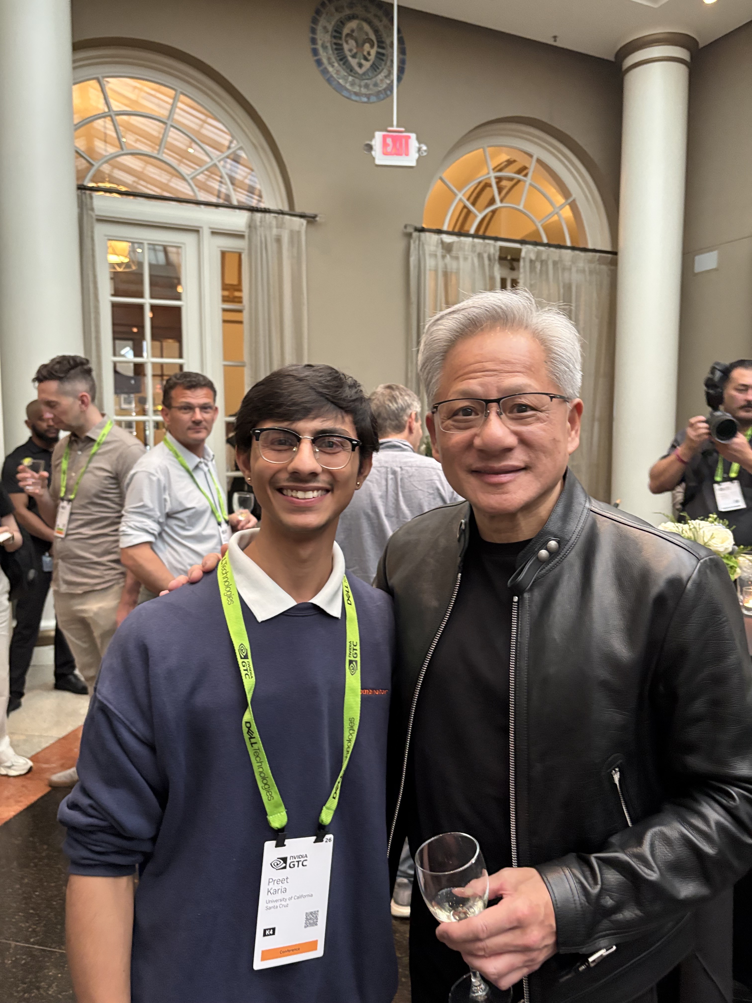 Student Preet Karia smiles with Jensen Huang, the CEO of NVIDIA