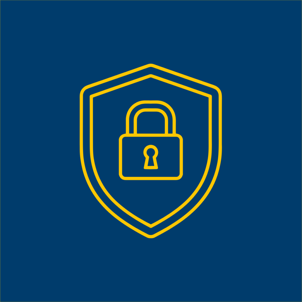 Shield icon with a padlock symbol, representing security or protection.