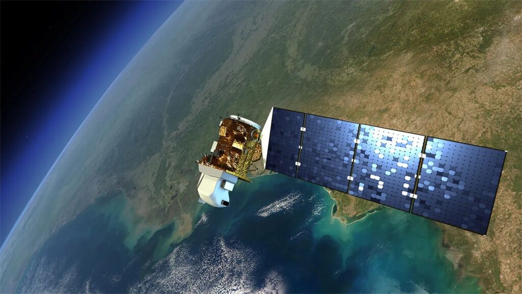 Space satellite hovering in Earth's orbit