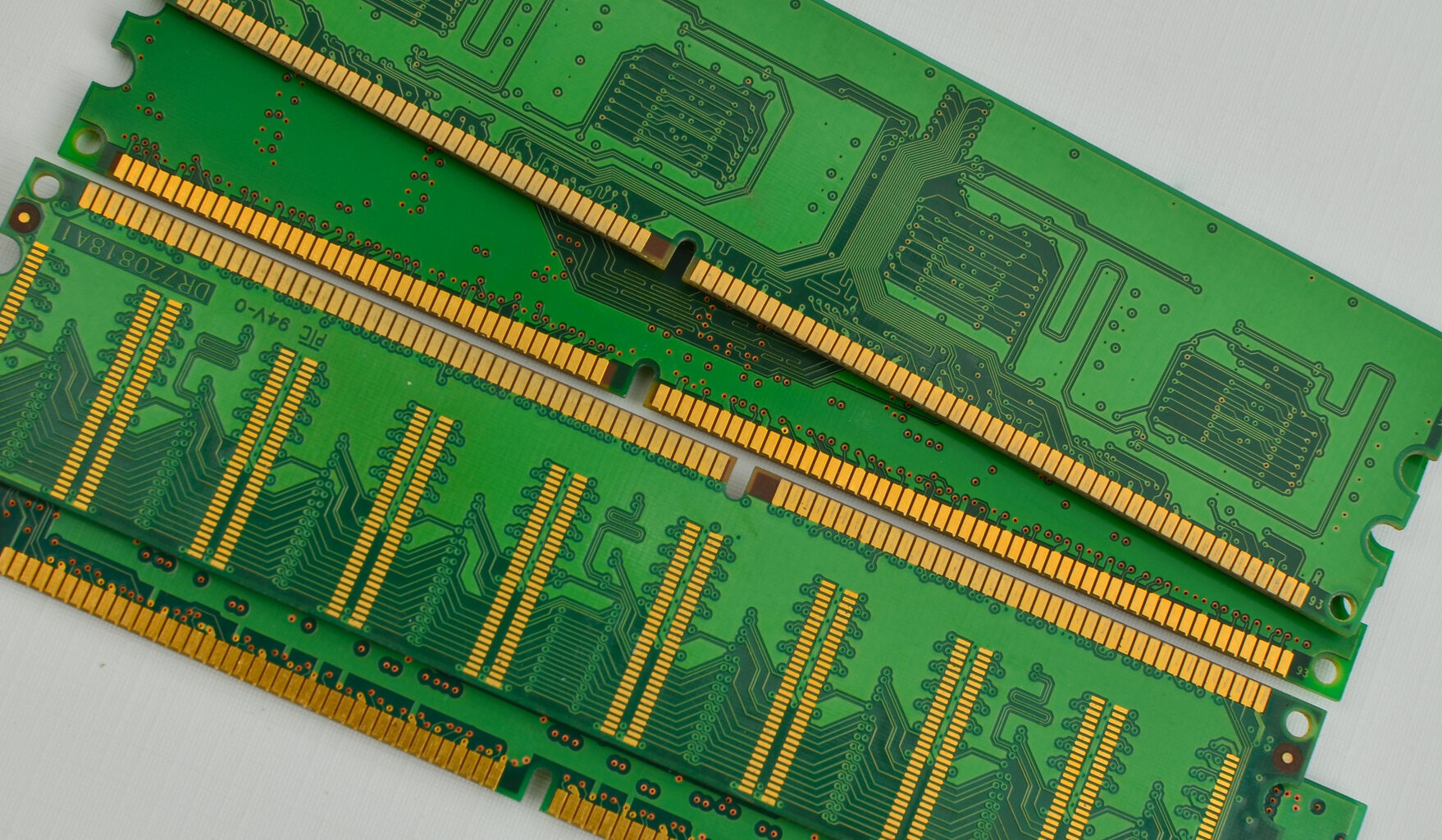 Closeup of a DDR4 RAM memory card on a light background