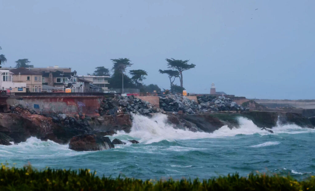 waves hit west cliff in santa cruz